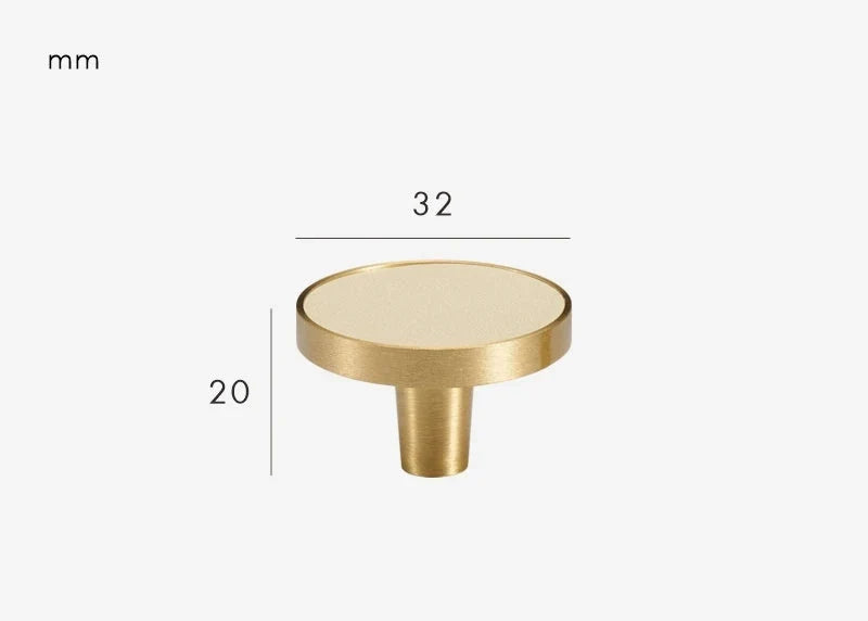 Poignée de meuble en cuir crème et laiton doré - Bouton 32 mm