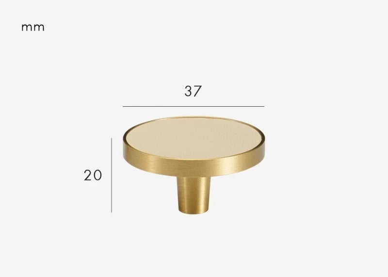 Poignée de meuble en cuir crème et laiton doré - Bouton 37 mm