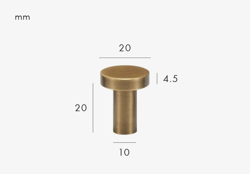 Poignée de meuble plate en laiton, finition bronze brossé - Bouton 20 mm
