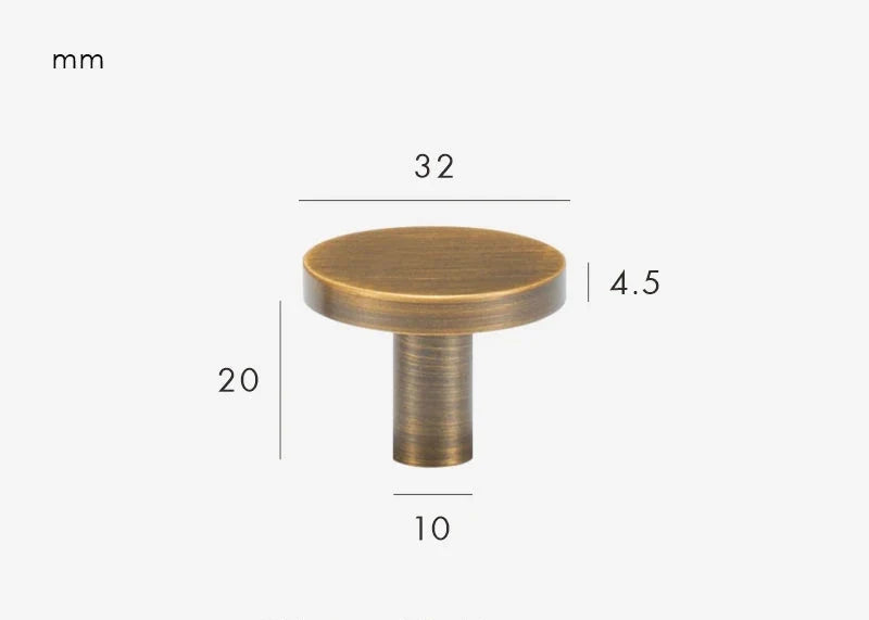Poignée de meuble plate en laiton, finition bronze brossé - Bouton 32 mm