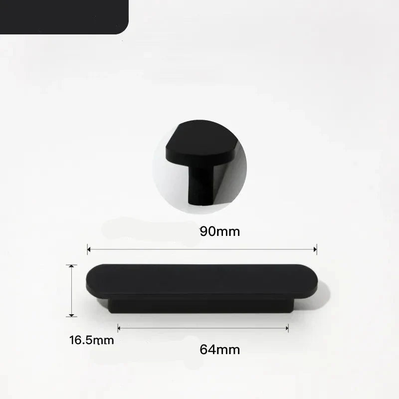 Poignée de meuble très fine en aluminium noir - 64 mm