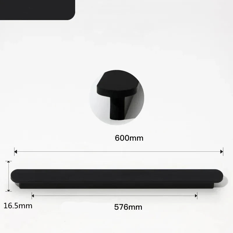 Poignée de meuble très fine en aluminium noir - 576 mm