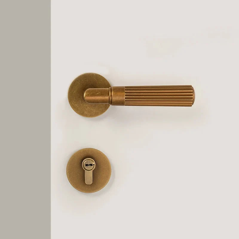 Poignée de porte rainurée en laiton vieilli, style rétro - vue 1
