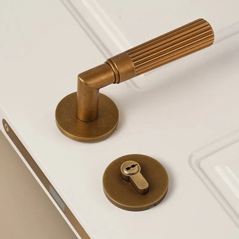 Poignée de porte rainurée en laiton vieilli, style rétro - vue 2