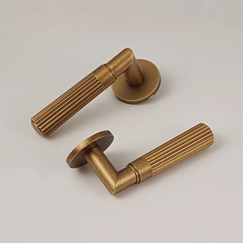 Poignée de porte rainurée en laiton vieilli, style rétro - vue 5