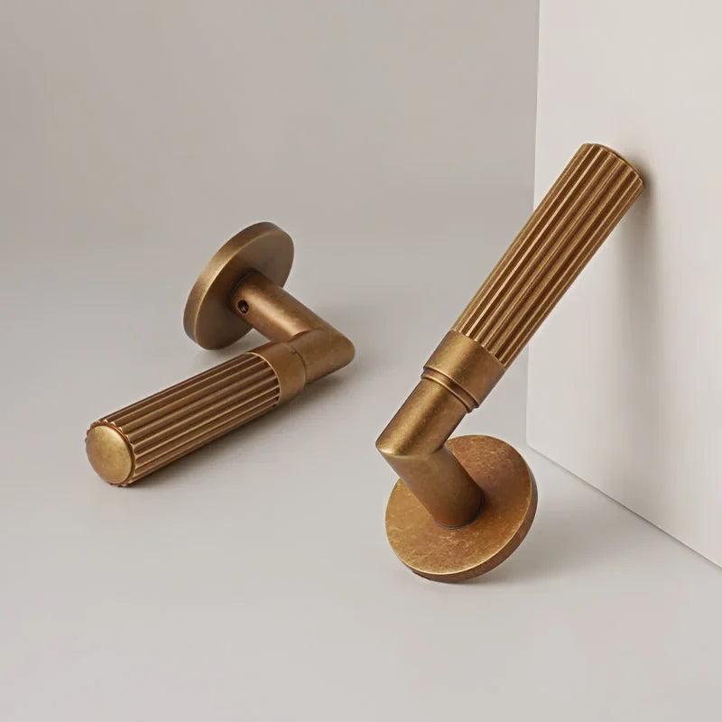 Poignée de porte rainurée en laiton vieilli, style rétro - vue 6